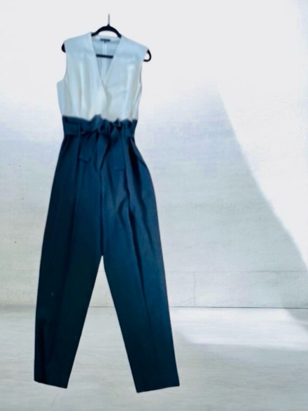 Judith & Charles Black White Straps Belt Jumpsuit Size 10